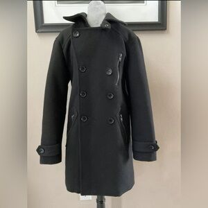 Projek Raw Wool Blend Peacoat Men’s Black Classic Looking James Dean Style EUC